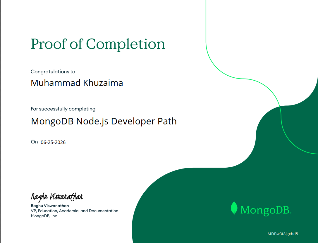 MongoDB Node.js Developer Path Certificate